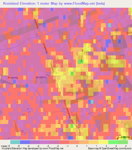 Kruisland,Netherlands Elevation Map