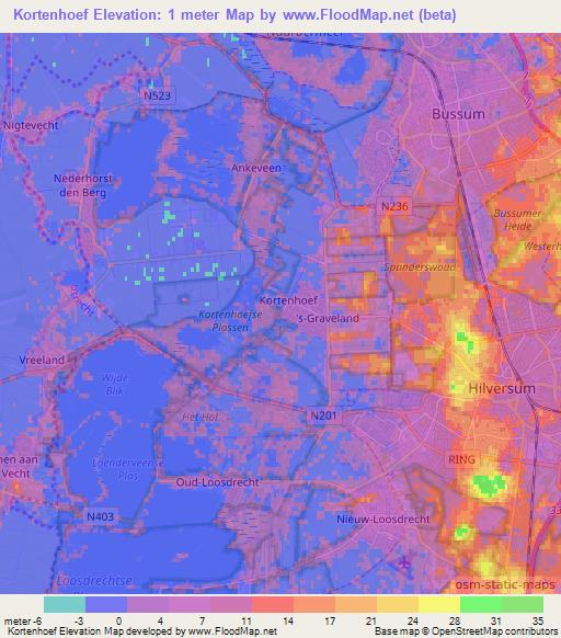Kortenhoef,Netherlands Elevation Map