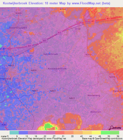 Kootwijkerbroek,Netherlands Elevation Map