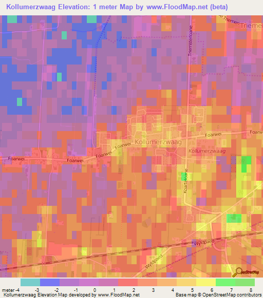 Kollumerzwaag,Netherlands Elevation Map