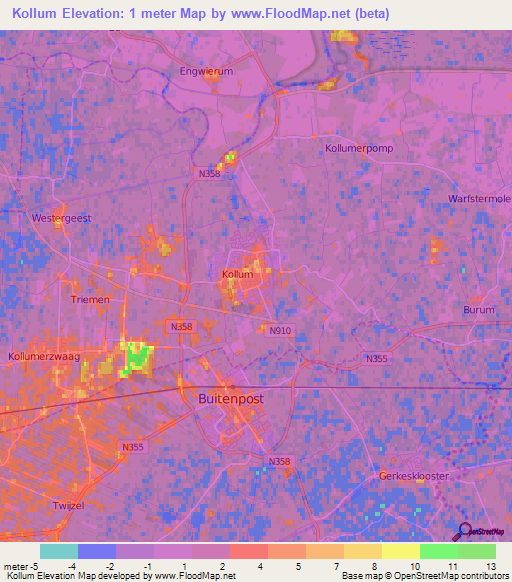 Kollum,Netherlands Elevation Map