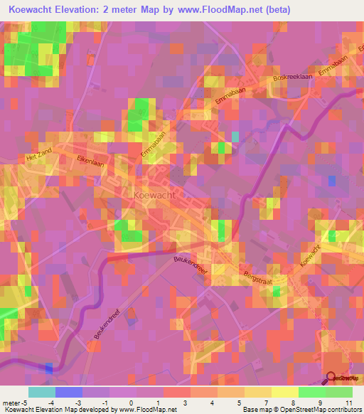 Koewacht,Netherlands Elevation Map