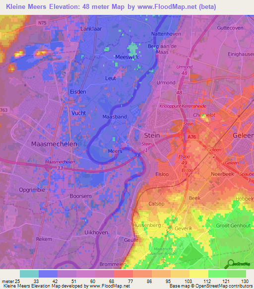 Kleine Meers,Netherlands Elevation Map