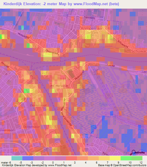 Kinderdijk,Netherlands Elevation Map