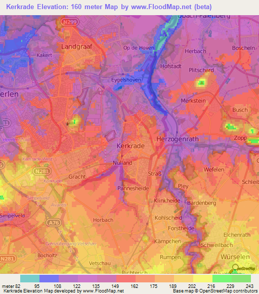 Kerkrade,Netherlands Elevation Map