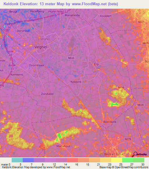 Keldonk,Netherlands Elevation Map