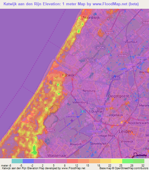 Katwijk aan den Rijn,Netherlands Elevation Map