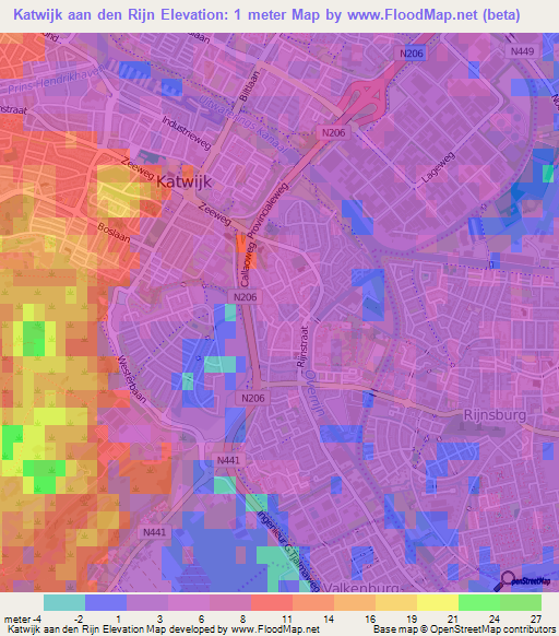 Katwijk aan den Rijn,Netherlands Elevation Map