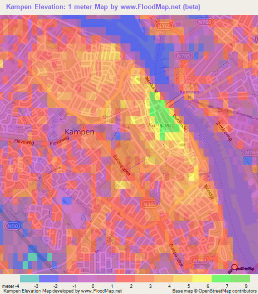 Kampen,Netherlands Elevation Map