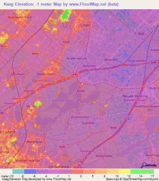 Kaag,Netherlands Elevation Map