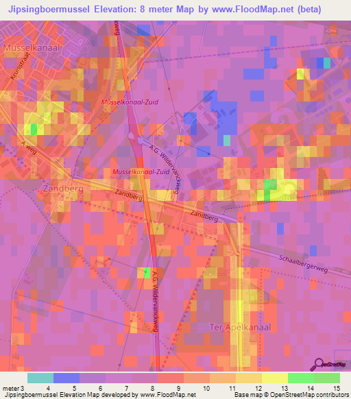 Jipsingboermussel,Netherlands Elevation Map