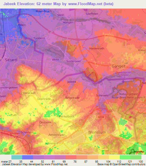 Jabeek,Netherlands Elevation Map