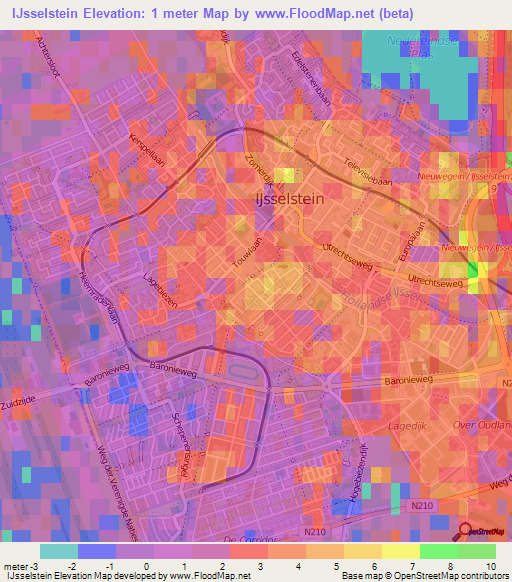 IJsselstein,Netherlands Elevation Map