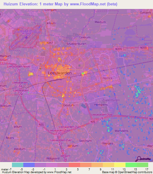 Huizum,Netherlands Elevation Map