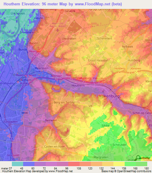 Houthem,Netherlands Elevation Map