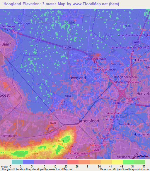 Hoogland,Netherlands Elevation Map