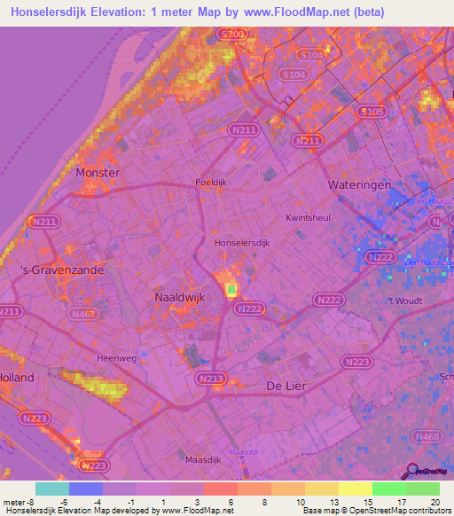 Honselersdijk,Netherlands Elevation Map