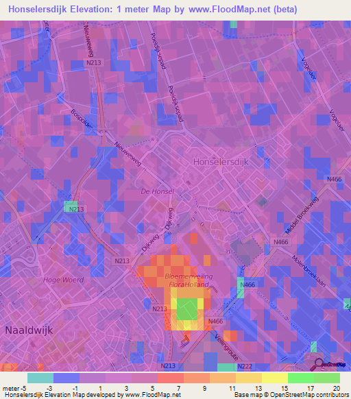 Honselersdijk,Netherlands Elevation Map