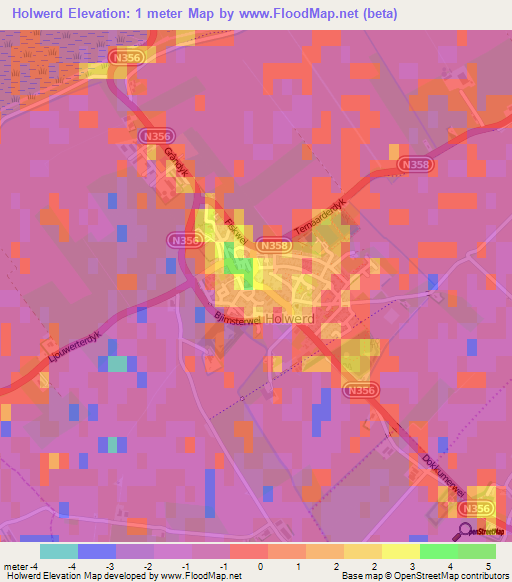 Holwerd,Netherlands Elevation Map