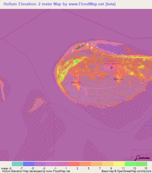 Hollum,Netherlands Elevation Map