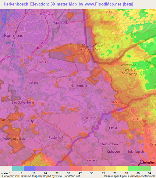 Herkenbosch,Netherlands Elevation Map