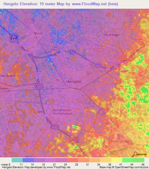 Hengelo,Netherlands Elevation Map