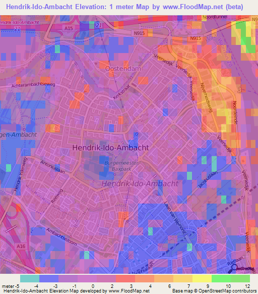 Hendrik-Ido-Ambacht,Netherlands Elevation Map