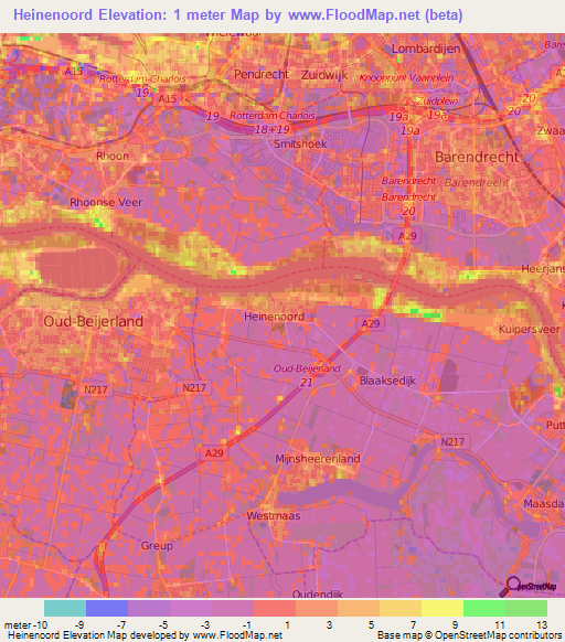 Heinenoord,Netherlands Elevation Map