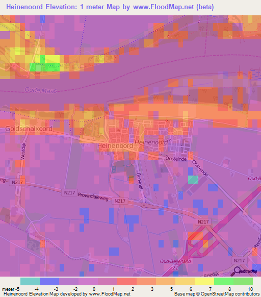 Heinenoord,Netherlands Elevation Map