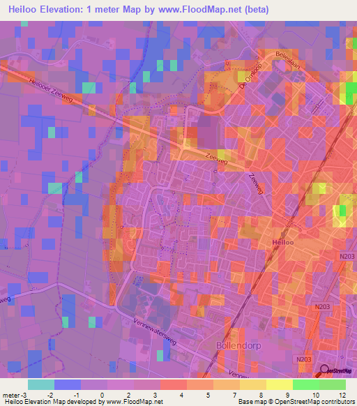 Heiloo,Netherlands Elevation Map