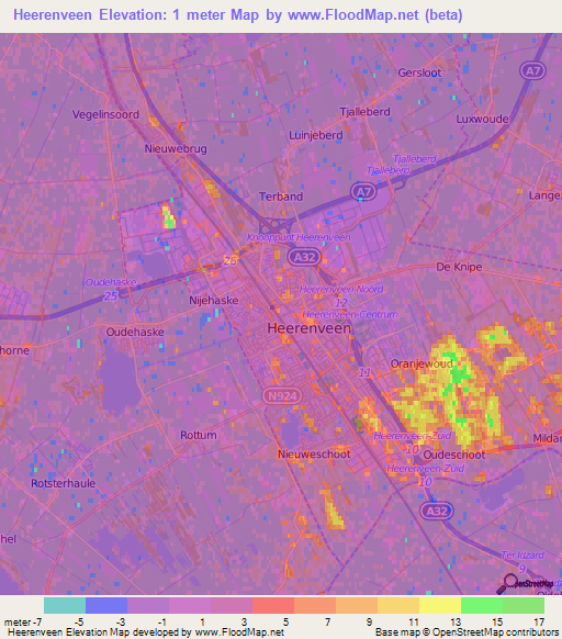 Heerenveen,Netherlands Elevation Map