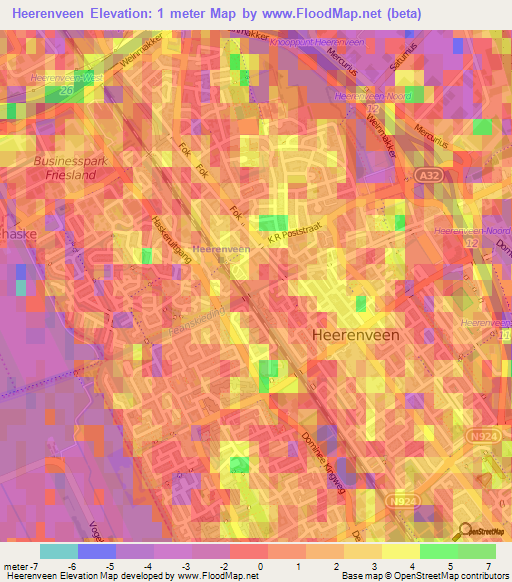 Heerenveen,Netherlands Elevation Map