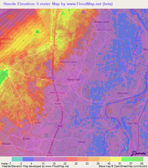 Heerde,Netherlands Elevation Map