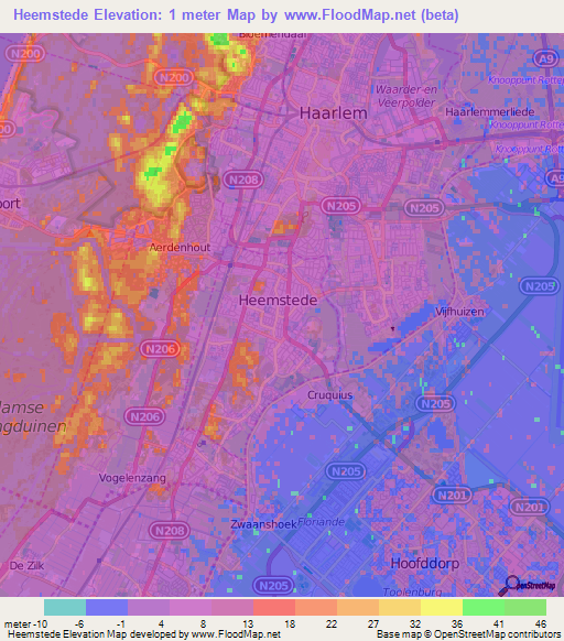 Heemstede,Netherlands Elevation Map
