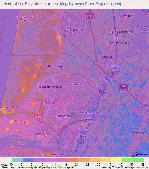 Heemskerk,Netherlands Elevation Map
