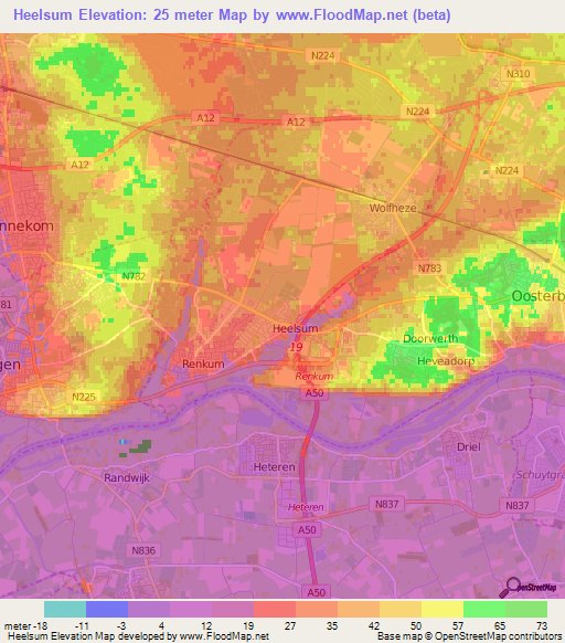 Heelsum,Netherlands Elevation Map