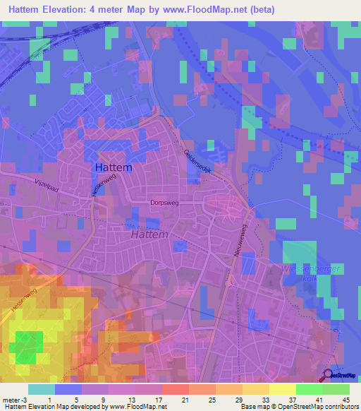 Hattem,Netherlands Elevation Map