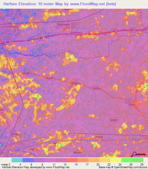 Harfsen,Netherlands Elevation Map