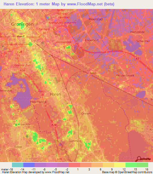 Haren,Netherlands Elevation Map