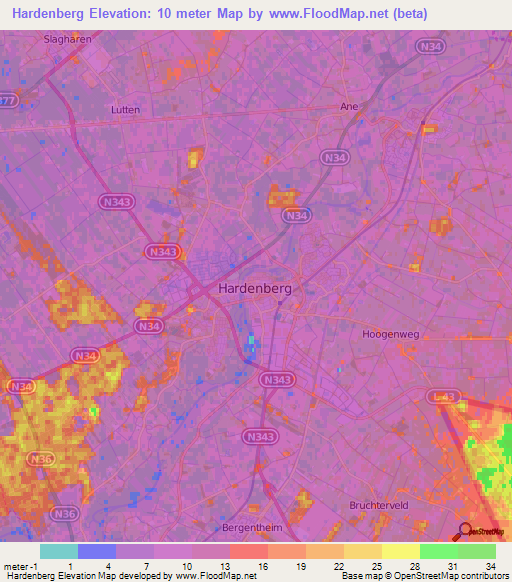 Hardenberg,Netherlands Elevation Map