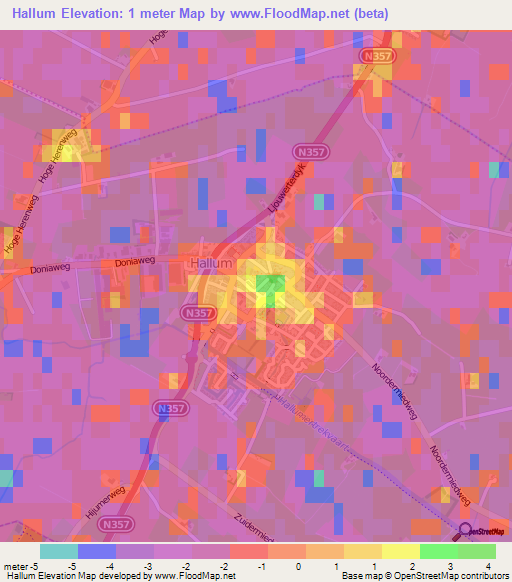 Hallum,Netherlands Elevation Map