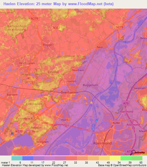 Haelen,Netherlands Elevation Map