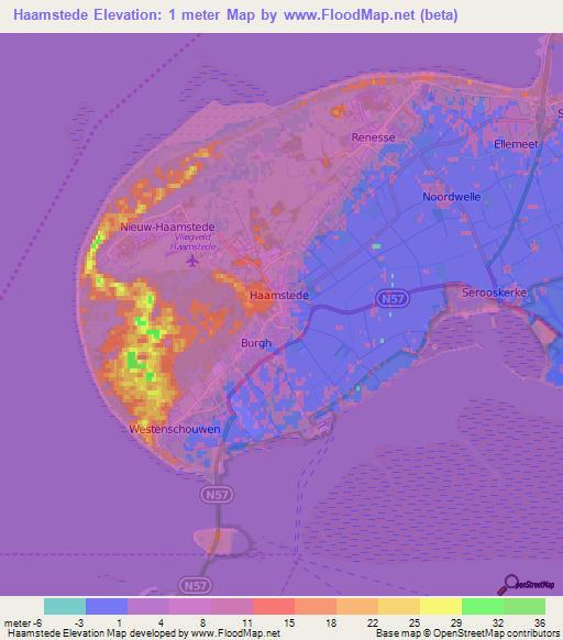 Haamstede,Netherlands Elevation Map