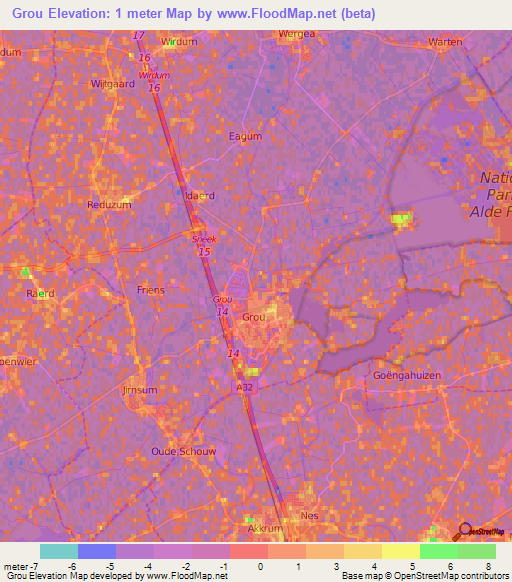 Grou,Netherlands Elevation Map