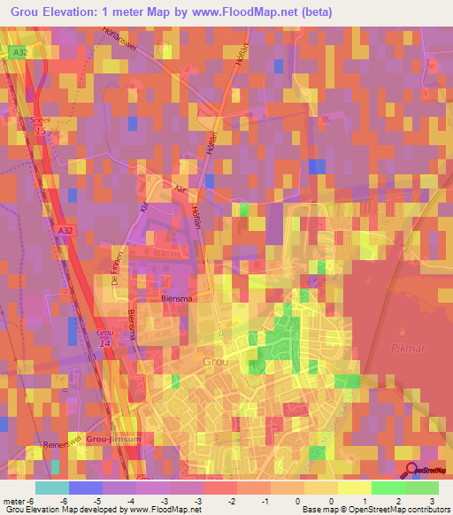 Grou,Netherlands Elevation Map