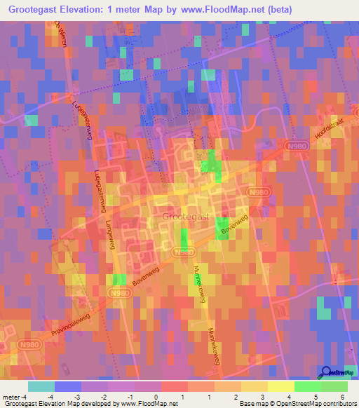 Grootegast,Netherlands Elevation Map
