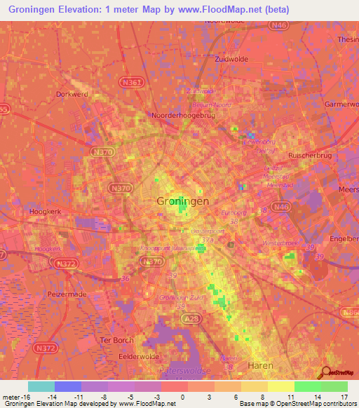 Groningen,Netherlands Elevation Map