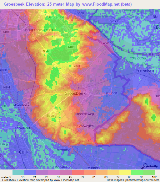 Groesbeek,Netherlands Elevation Map