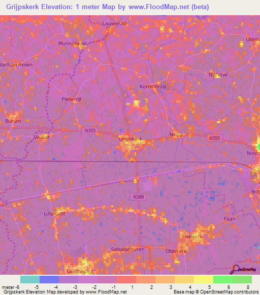 Grijpskerk,Netherlands Elevation Map