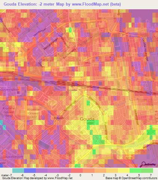 Gouda,Netherlands Elevation Map